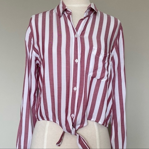 Rails Val Dali Red White Striped Tie Front Button Down Shirt, Small - Picture 3 of 15